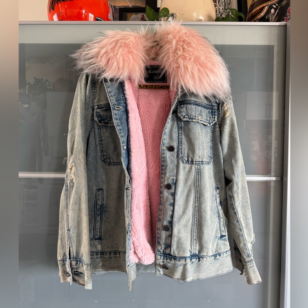 Denim Jacket with Pink Fur Lining